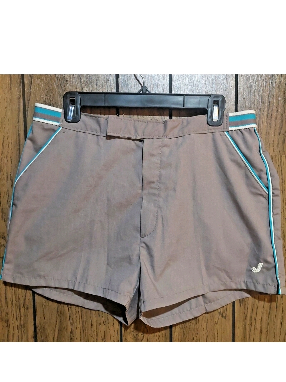 Jantzen Vintage Gray Athletic Shorts with Teal Trim 70s 80s Size 36 Elastic